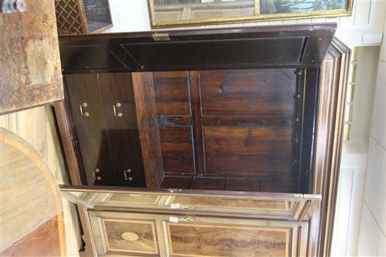 An Edwardian mahogany satinwood crossbanded triple wardrobe, W.6ft 3.5in.